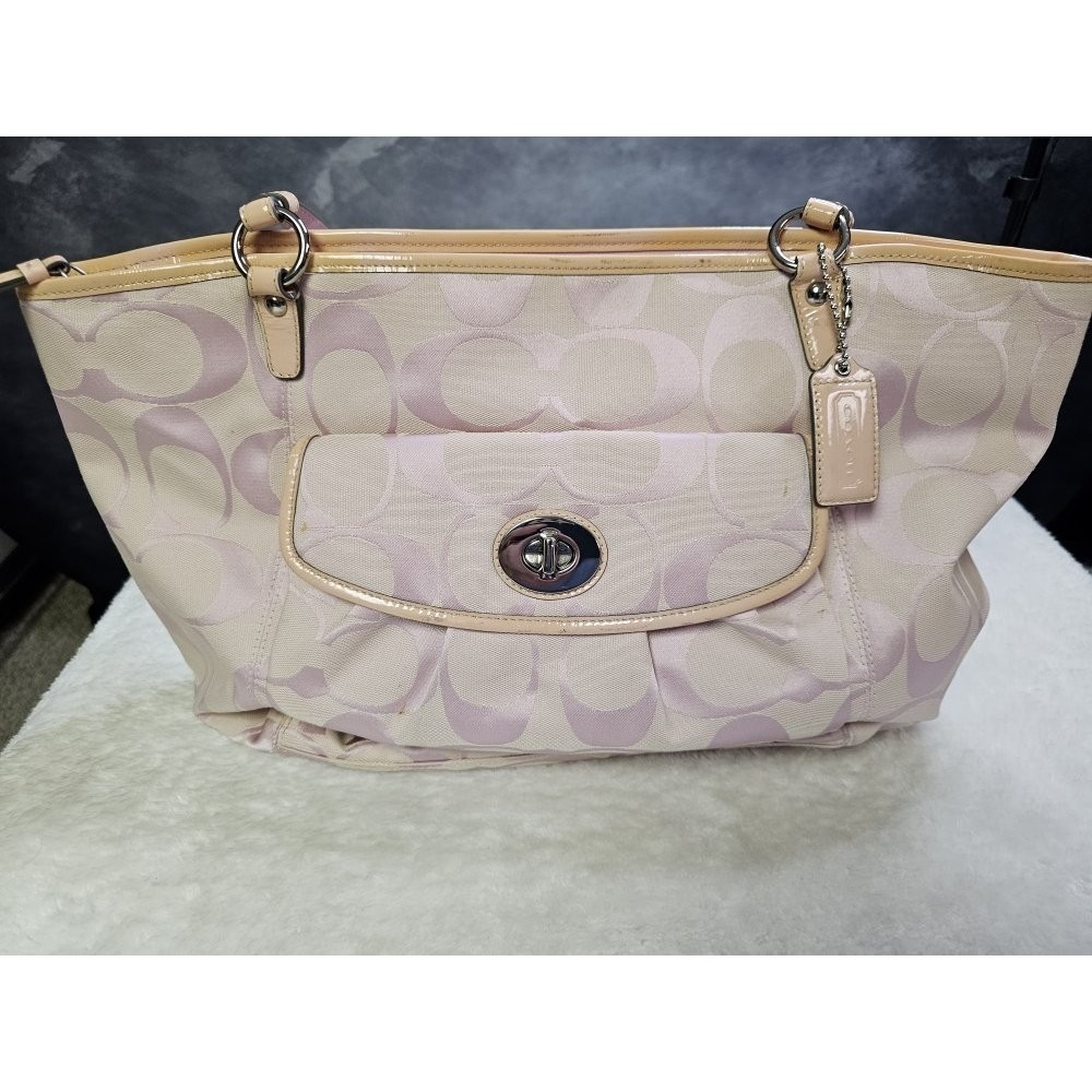 Vintage Pink Coach Signature Optic Leah Shoulder Tote Bag - Picture 2 of 14